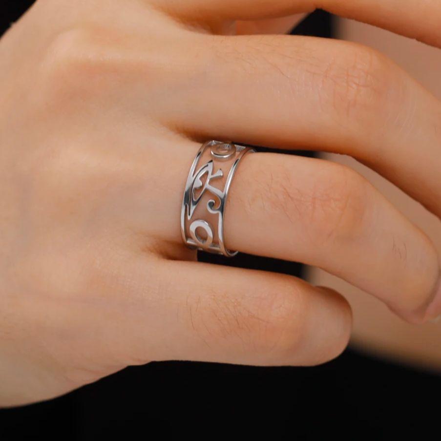 Teamer Egyptian Eye of Horus Ankh Cross Ring for Men Women Stainless Steel Vintage Finger Ring  Amulet Jewelry Valentine Gift