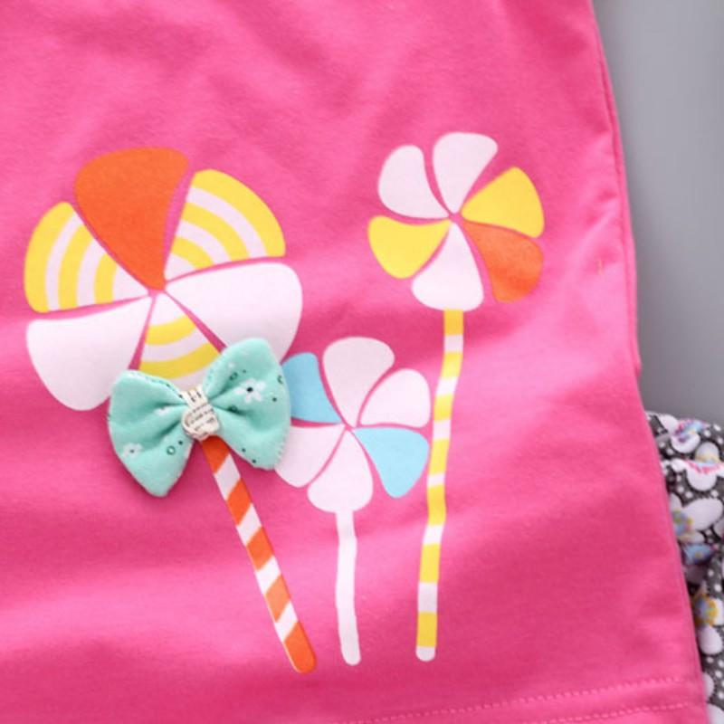 Baby Girl Clothes Set Cartoon Printing T-shirt Floral Bow Shorts Baby Clothes Set
