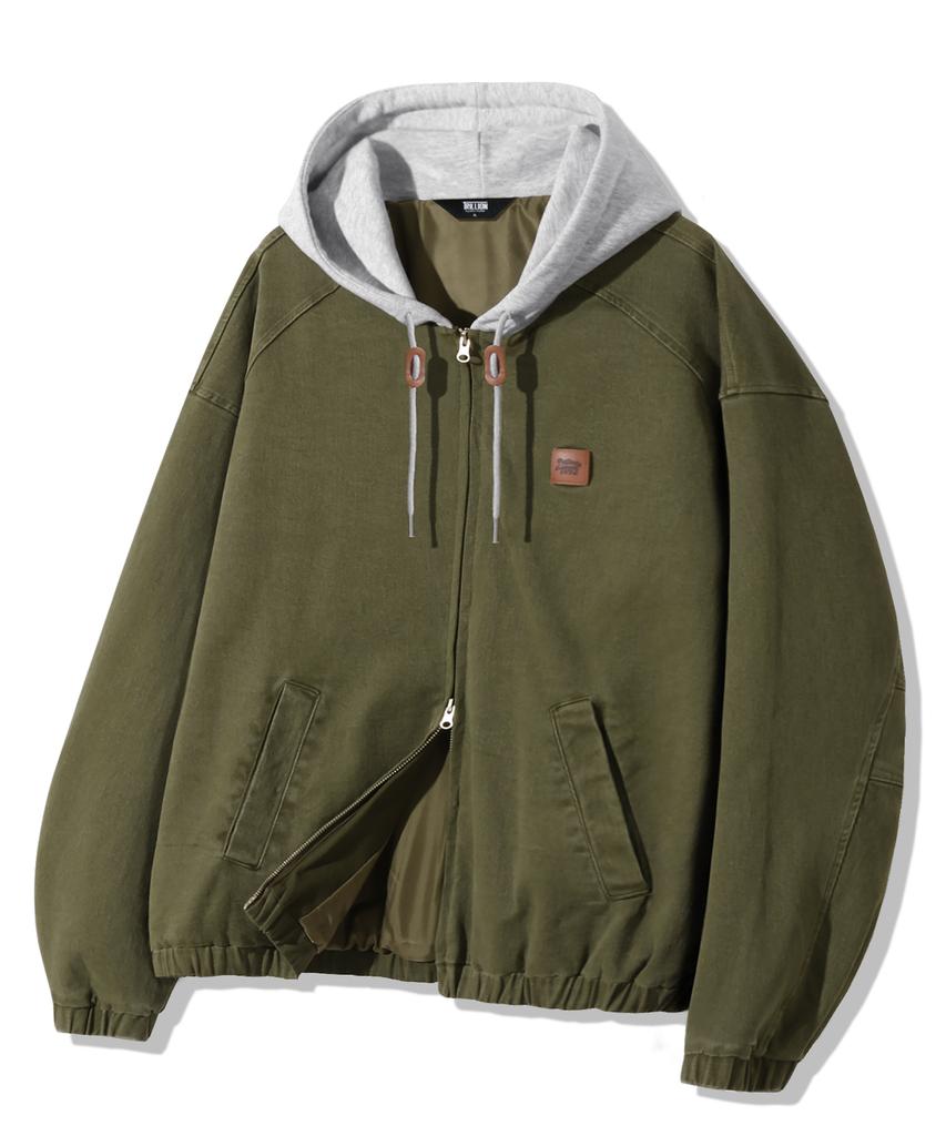 Trillion 2Way Vintage Washed Cotton Zip-Up Hoodie_Khaki