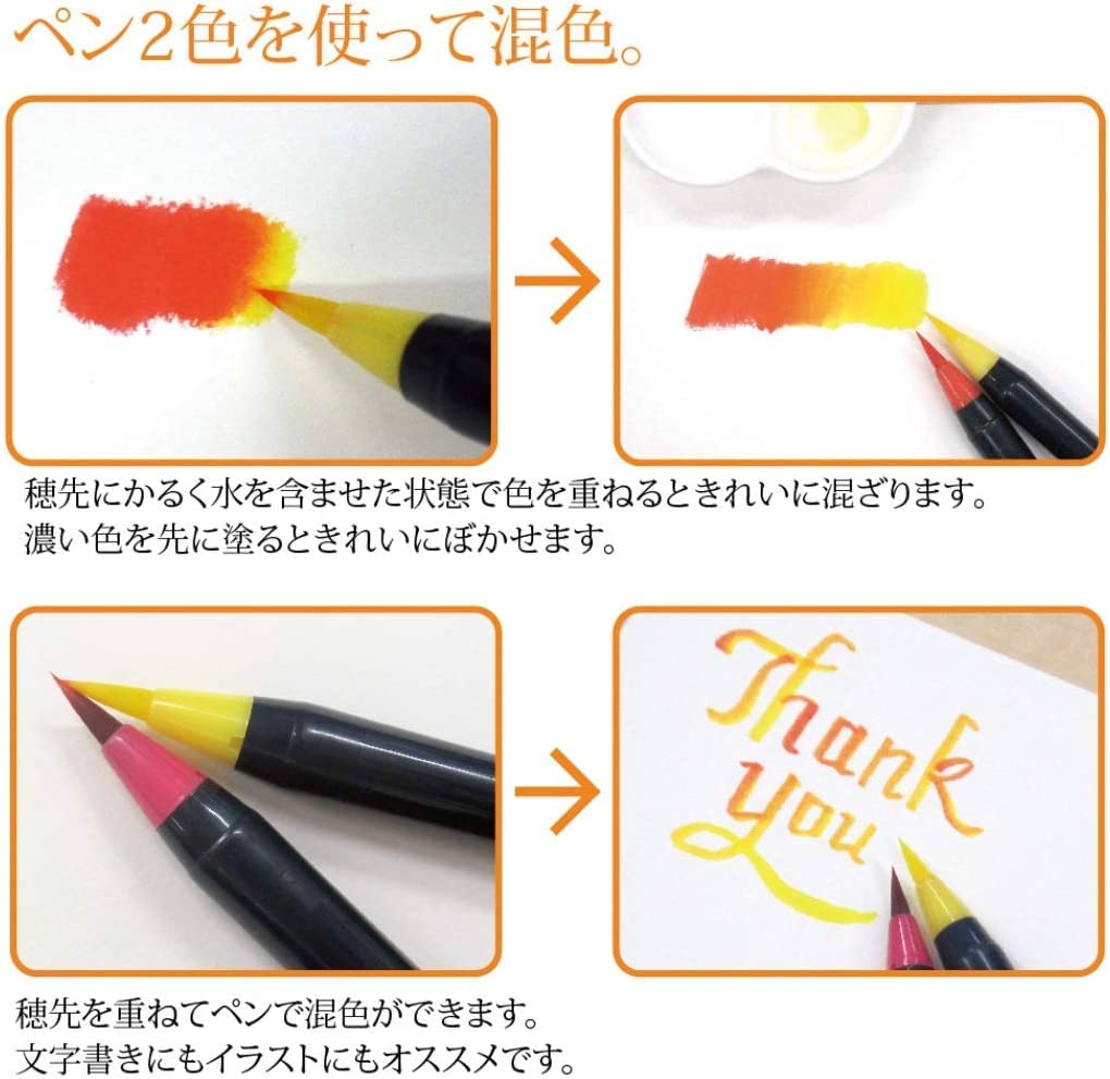 Akashiya Watercolor Brush Pen 'Sai' 'Edo Elegance' 5-Color Set + Water Brush Round Medium (CAM401-M), 2-Piece Set