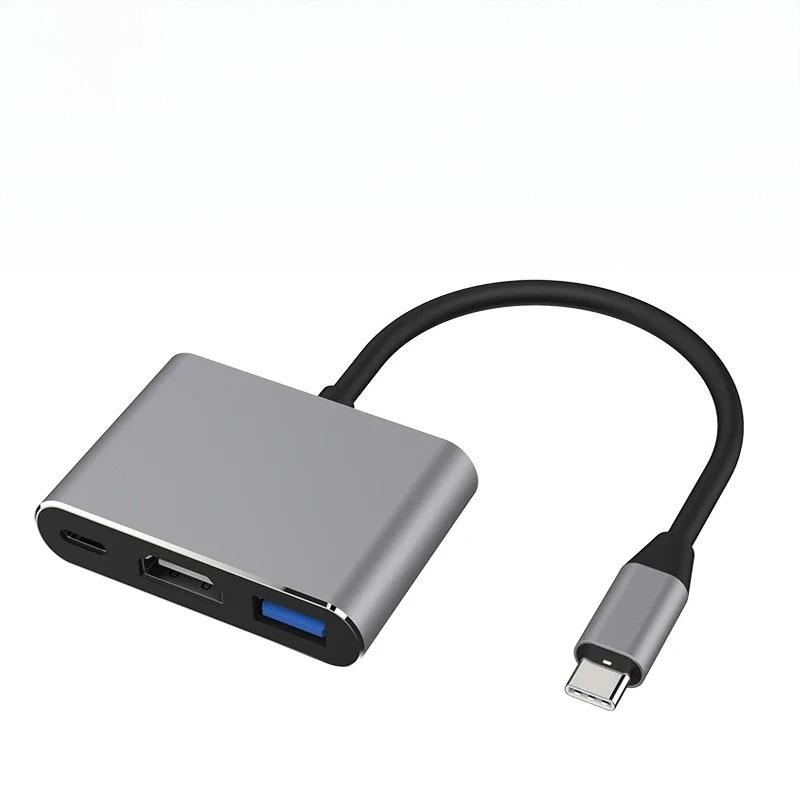 

3 in 1 USB C to HDMI 4K Converter Cable Adapter Compatible with Samsung Huawei iPad Mac NS USB 31 Type C to HD USB 30 сірий колір