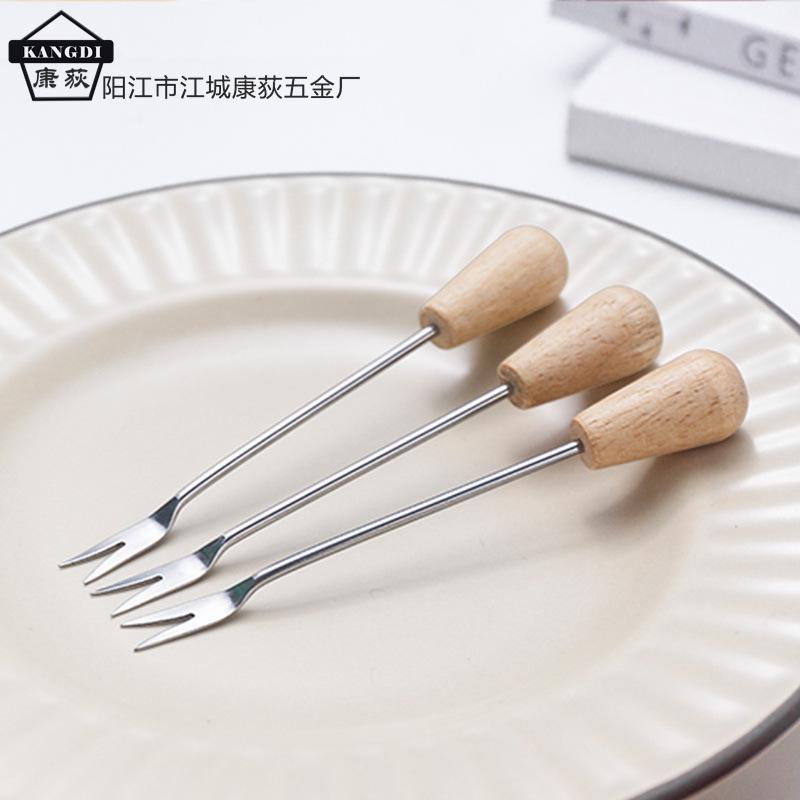 Xiaohongshu Japanese Style Mini Fruit Fork with Beech Wood Handle and Stainless Steel