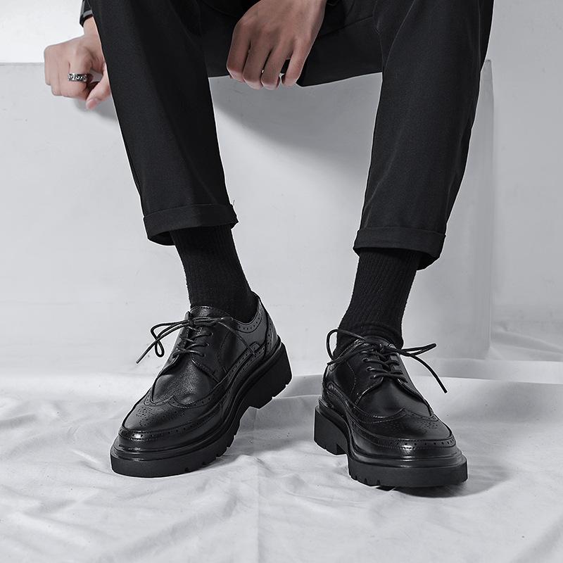 Summer new men's low-top business casual fashion thick-soled lace-up Brock big head leather shoes low-top small leather shoes