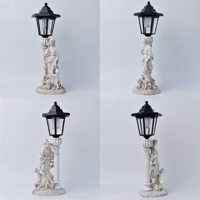 Solarbetriebene Harz-Gartenstatue Mutter Kind hält Buch Outdoor-Dekoration Europäischer Stil Hofschmuck