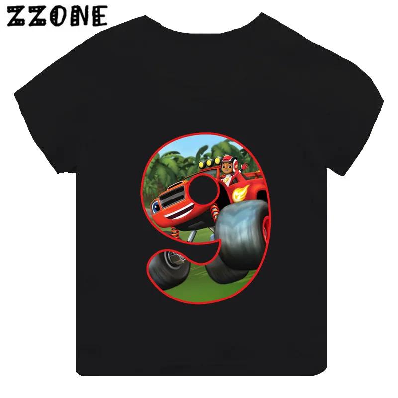 Blaze And The Monster Machines Cartoon Boys Clothes 1 2 3 4 5 6 7 8 9 Years Birthday Number Bow Kids T Shirt Baby Girls TShirts