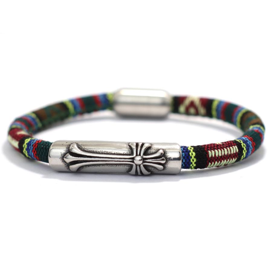 Brățară Cruce Gotică Brodată Față-Verso Stil Boho Etnic Multicolor Frânghie din Pânză Curcubeu Bijuterii Prietenie pentru Bărbați Femei