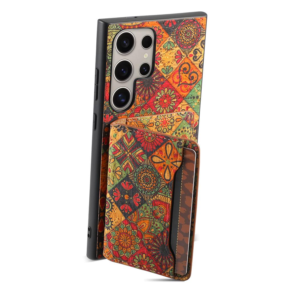 For Samsung Galaxy S25 Ultra Case Flower Print Leather+PC+TPU Cover with Card Holder Kickstand