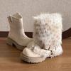 Dicke Sohle flauschige Schneestiefel Damen Winter, aufgeschichtet und verdickt rutschfeste kurze Stiefel, thermische Baumwollschuhe
