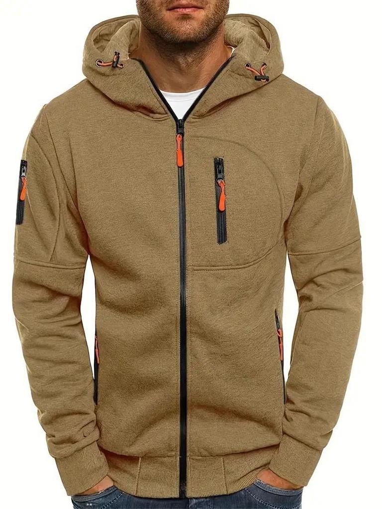 Plus Size Men's Zip Arm Hoodie: Autumn/Winter Sports Casual Sweatshirt Jacket