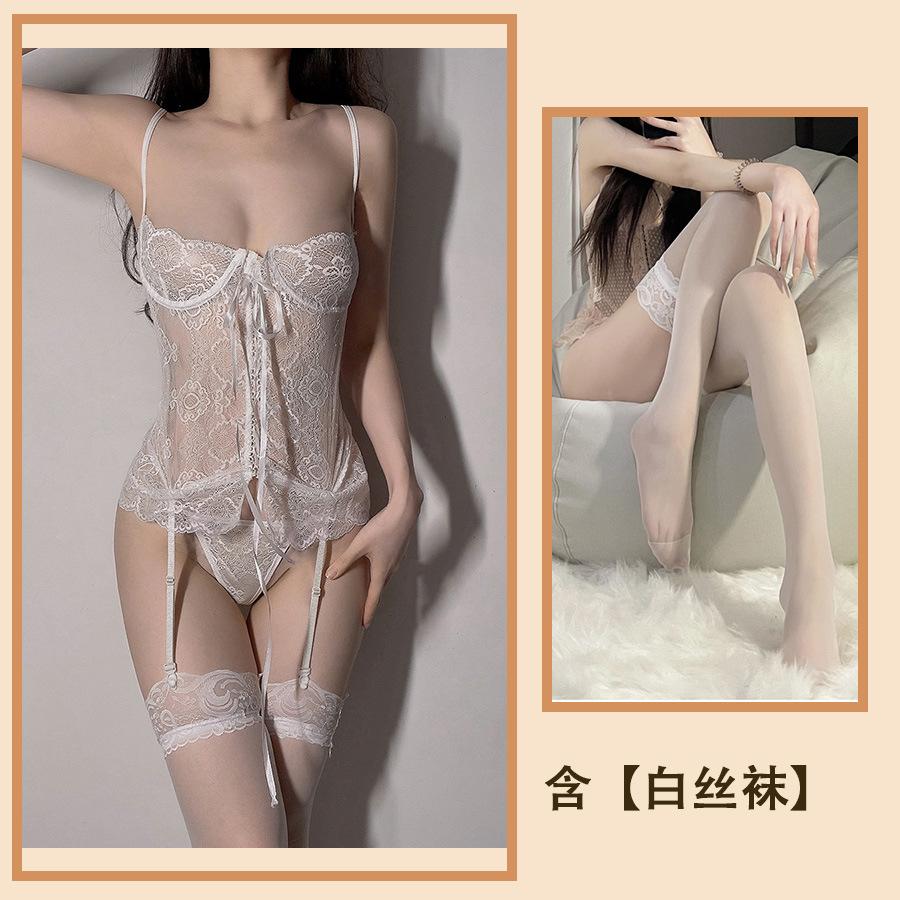 Sexy Underwear, Sexy Lace One-piece Women's Suspender, Pure Desire, Perspective Steel Ring, Lace-up Vest, Cute Woman