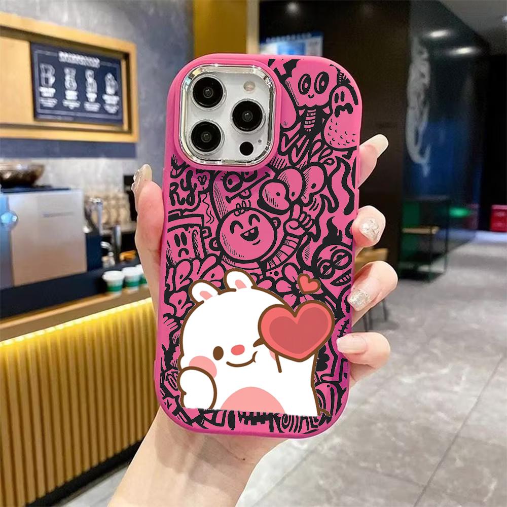 Phone Case: 2D Flat Design Suitable for iPhone 18 17 16 15 14 13 Pro Protective Case, Couple Style, Little White Rabbit with Hearts, Christmas and Hal