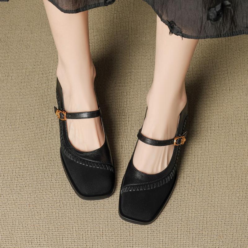 Fashion NEW Autumn/Spring Women Pumps Sheep Suede Leather Shoes for Women Round Toe Chunky Heel Shoes Buckle Strap High Heel Daily Shoes