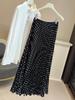 Summer New French High Waist Polka Dot Pleated Skirt Women Loose and Thin Temperament Drape a Word Medium and Long Skirt