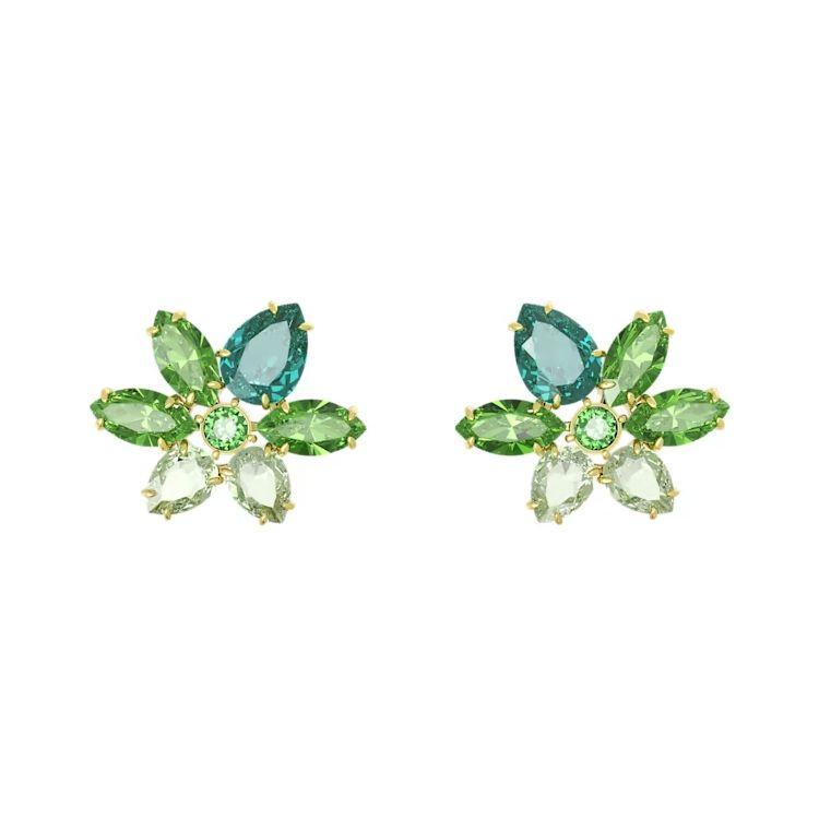 Swarovski Gema Floral Cluster Mixed Cut Gold Tone Earrings Women earrings Green 5658400 Box (Random Color)