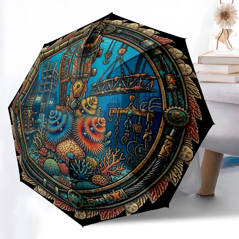 Underwater Industrial Scene pattern umbrella, portable and foldable design, 8 ribs, a casual accessory for Halloween, Christmas, and birthday gifts. разноцветный