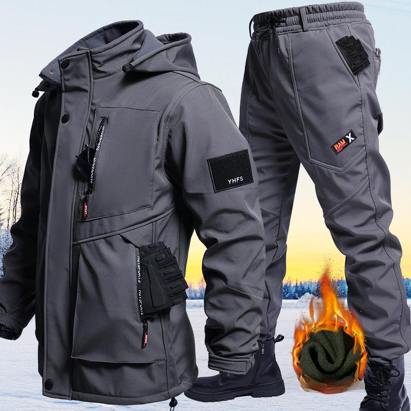Men's Autumn  Winter Plus Velvet Suit, Anti-wear, Waterproof and Cold-resistant Jacket Suit