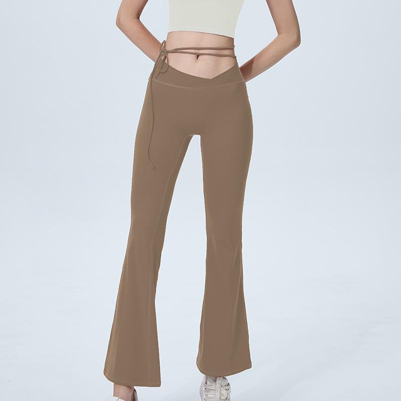 

Расклешенные штаны для йоги в европейском и американском стиле Nude: Подтяжка бедер, удлинение ног, осенняя спортивная и беговая одежда с ремешками Large