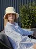 Women's Summer Knitted Straw Bucket Hat - Breathable Frayed Edge Sun Hat, UV Protection Casual Fisherman Cap for Beach Travel