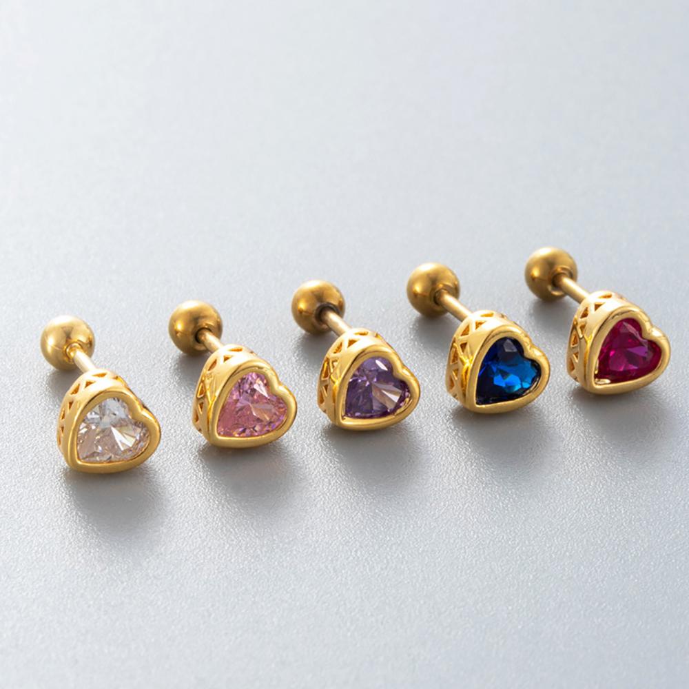 Zirconia Love Earrings For Women Copper Bezel Rhinestone Stud Stainless Steel Pierce Ear Accessory