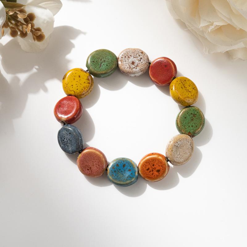 Retro Ceramic Bracelet - Chinese Style, for Both Men and Women, with Colorful Beads, Simple Design Hand Chain