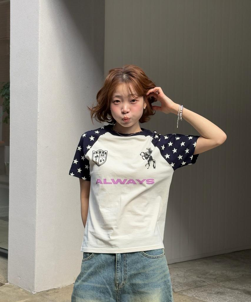 AMOU Always Star Reglan T-Shirts Blue