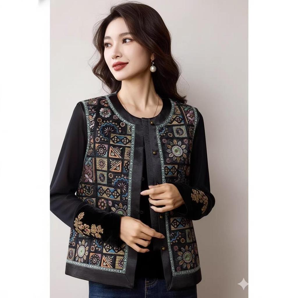 Women's Plus Size Embroidered Black Vest - High-End Autumn 2025 Fashion Top