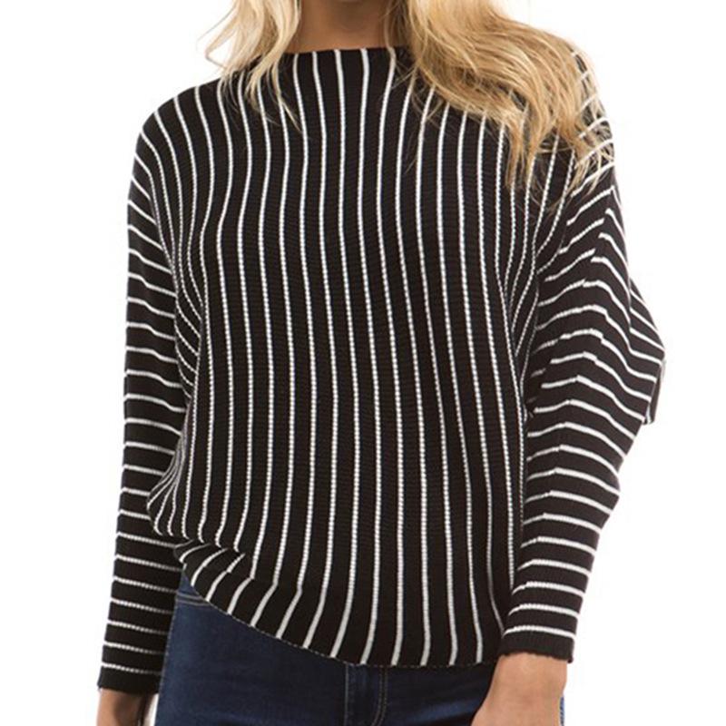 Autumn Winter 2026 Women's Striped Knit Pullover Sweater, Short/Long Sleeve, European American Style