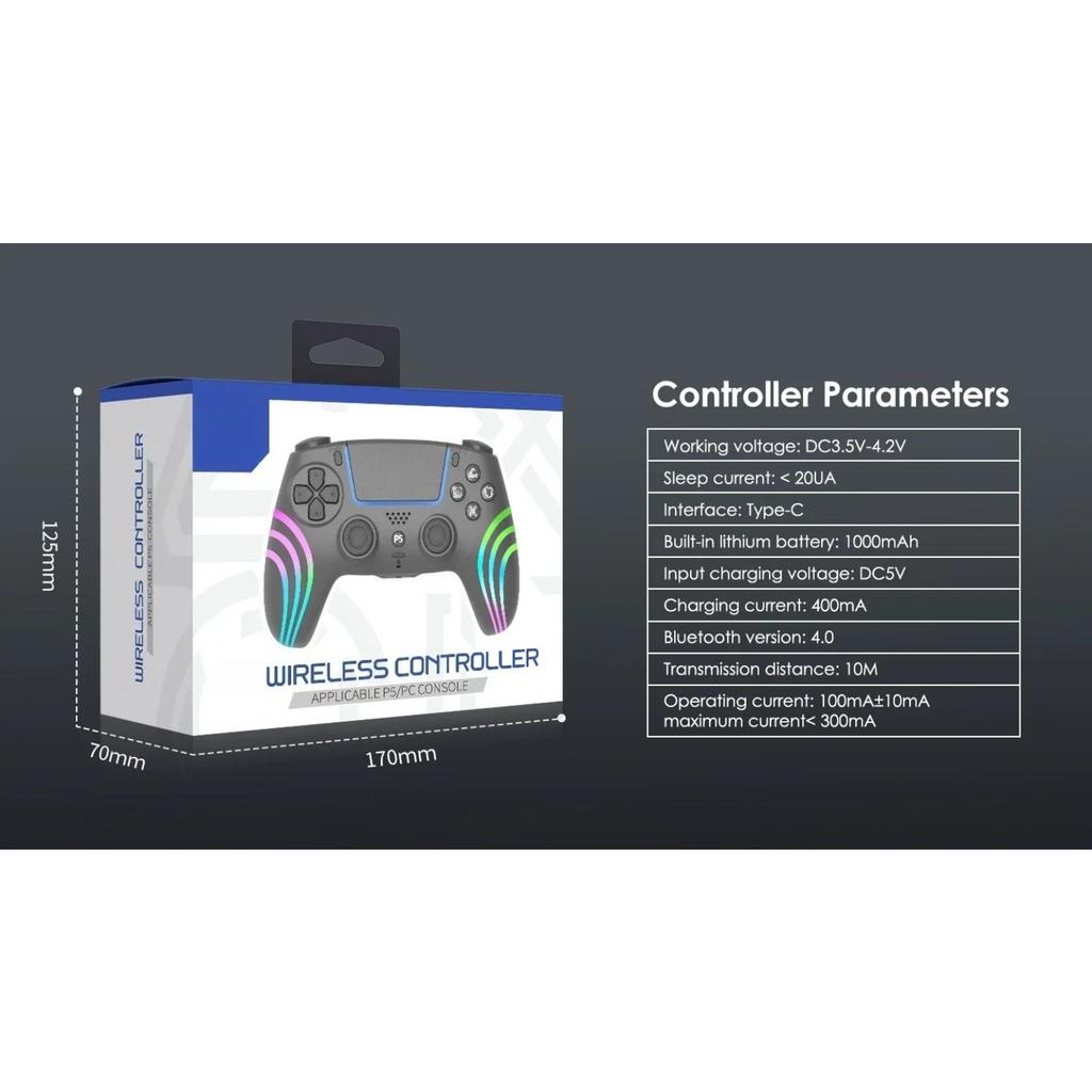 For PS5 Bluetooth Game Controller Hall Joystick Motion Sensing Vibration Wireless Controller with RGB Colorful Lighting Effect