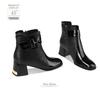 Women's 2025 Autumn/Winter British Style Fleece-Lined Square Toe Chunky High Heel Ankle Boots
