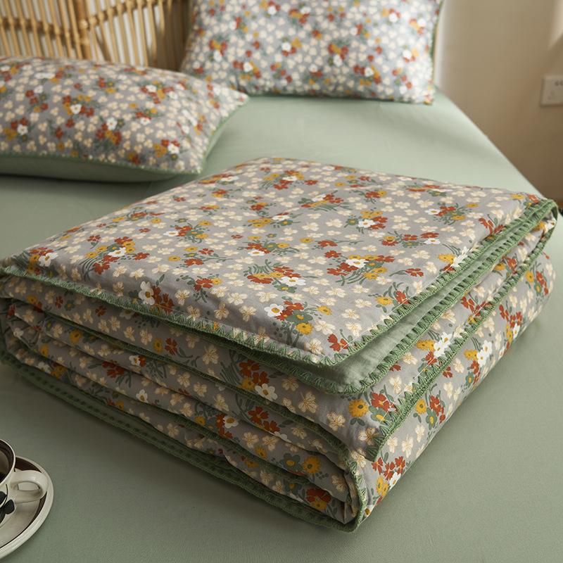 1Pc Garden Floral Pattern Summer Quilt High Quality 100% Cotton Skin-friendly Breathable Blanket Air Conditioning Quilted Quilt