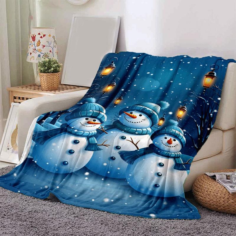 1pc Snowman Printing Lightweight Flannel Blanket, Comfortable and Warm Blanket, for Camping Sofa Bed and Couch Office, Gift