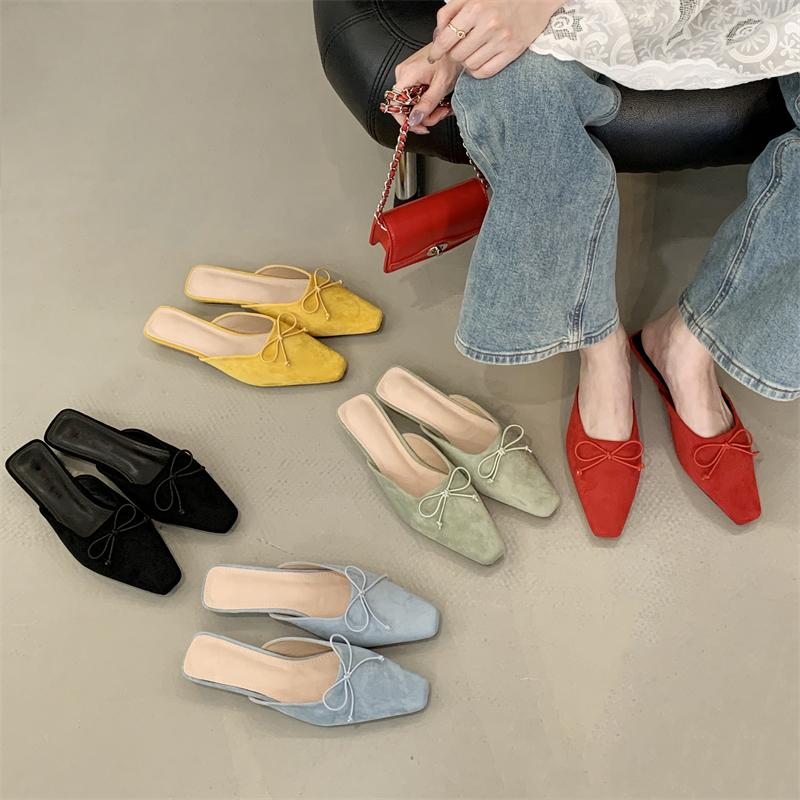 Eilyken High Qualit Butterfly-kont Mules Slippers Women Square Toe Low Heels Slingback Casual Party Shoes