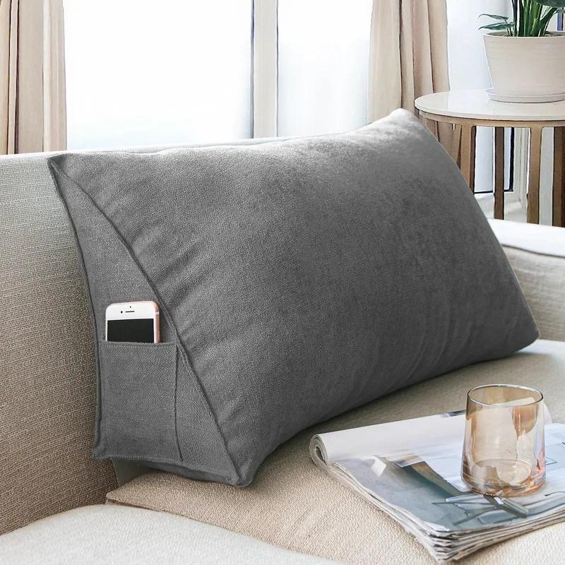 

Soft Sofa Triangle Back Cushion Living Room Rectangular Back Pillow Bed Headboard Backrest Support with Pockets 60x35x20cm