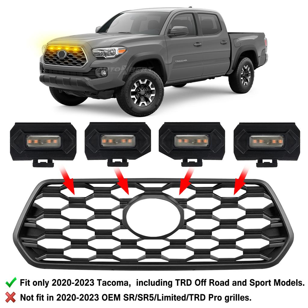 Kit cablaj 4x grilă frontală LED chihlimbar galbenă adaptor pentru cablaje pentru Toyota Tacoma 2020-2023 TRD Grill Black Shell Raptor-style