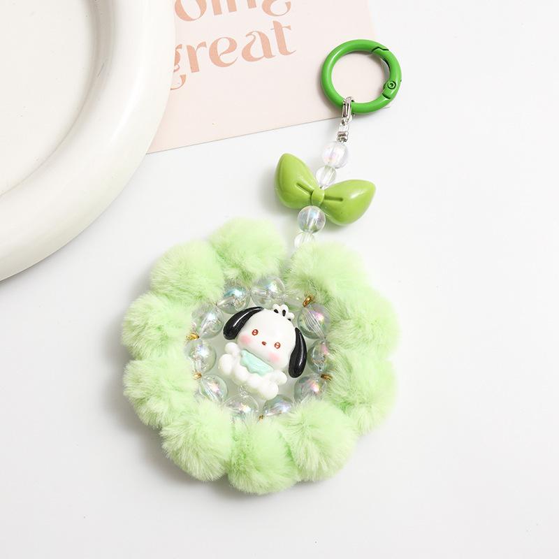 Cartoon Girl Heart Fun Handmade Hairball Beaded Mobile Phone Chain Grab Machine Doll Keychain Bag Pendant