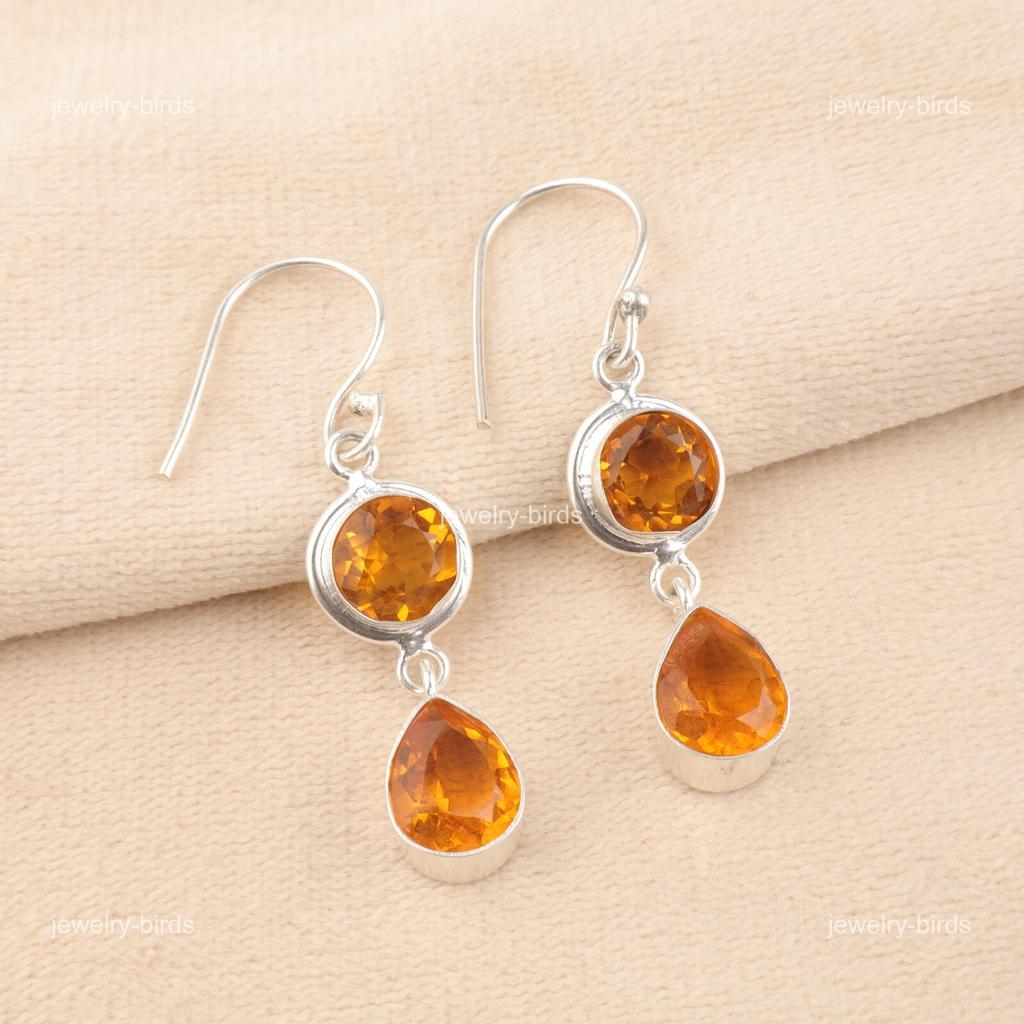 Pear Citrine Gemstone 925 Sterling Silver Boho Dangling Hook Handmade Earrings EE-142-6