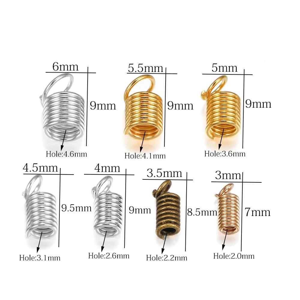 100pcs/lot Spring Clasps Cord Crimp End Caps Fastener Connectors For DIY Bracelet Necklace Jewelry Making Supplies Accessories