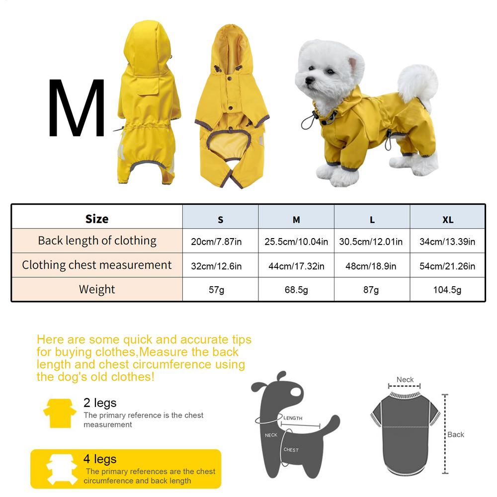 Dog Rain Coat Waterproof Adjustable Lightweight Yellow Clothes Rain Jacket for Dogs for Winter Christmas Halloween Snow Walking S