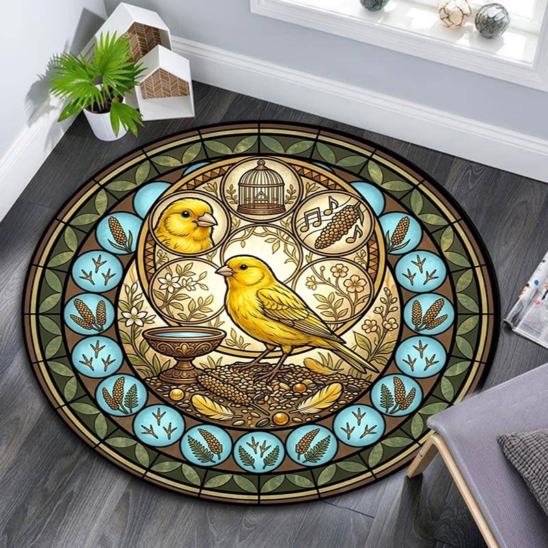 Jungle Parrot Glass Round Area Rug Under Office Chairs Bedroom Living Room Home Decor