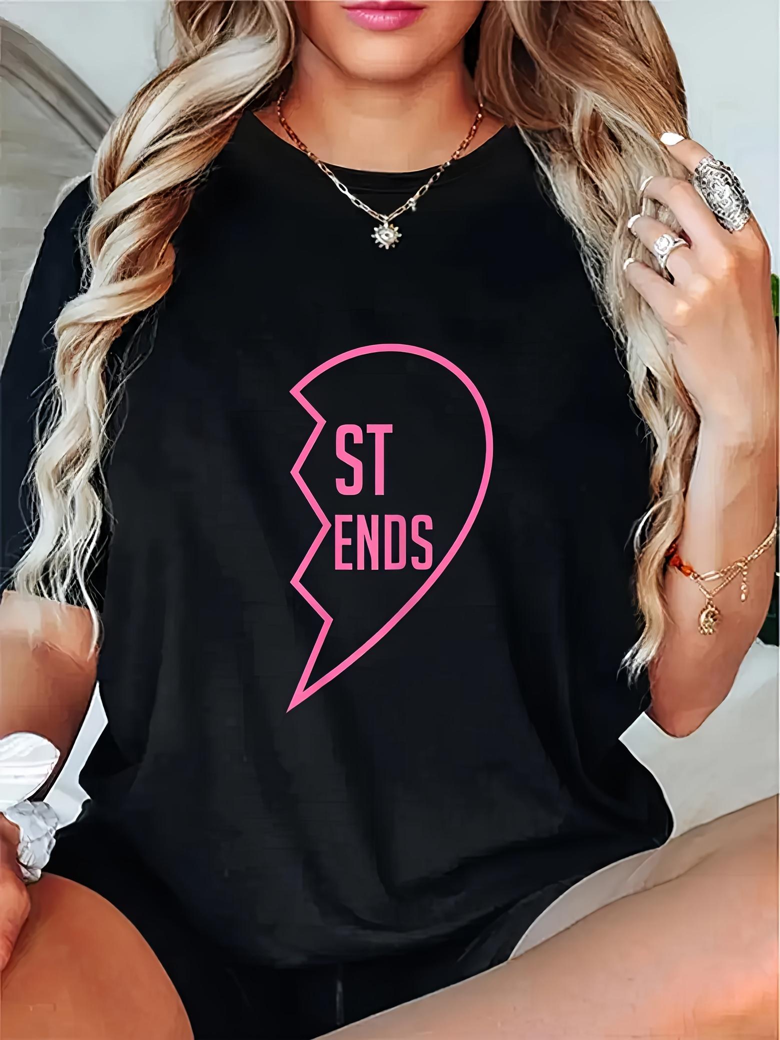 

Womens Casual TShirt Short Sleeve Crew Neck ST Ends Heart Design Printed Summer Top Fashion Simple Stylish Comfortable S