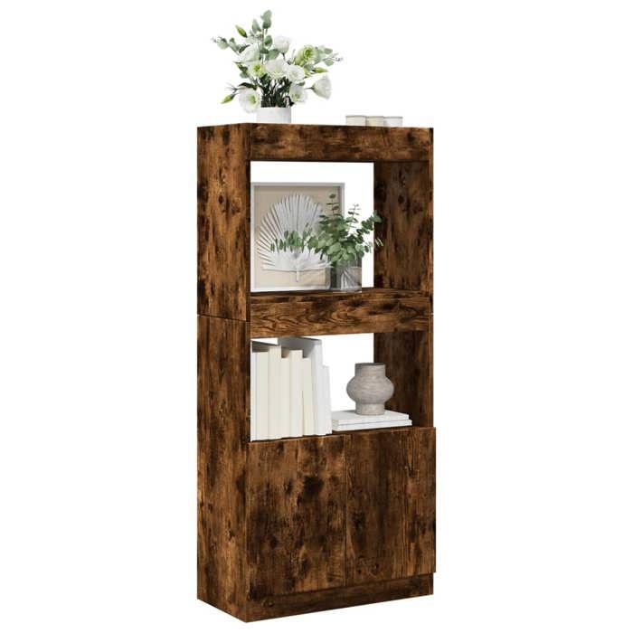 VidaXL Buffet haut chêne fumé 63x33x140 cm bois d'ingénierie, armoire à livres, armoire à livres moderne, étagère à livres 855110