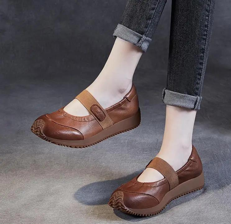 Fashion Literary Style Shallow Slip On Loafers women Genuine Leather Casual Flat Shoes Spring Summer Low Heel Retro Lazy Shoes