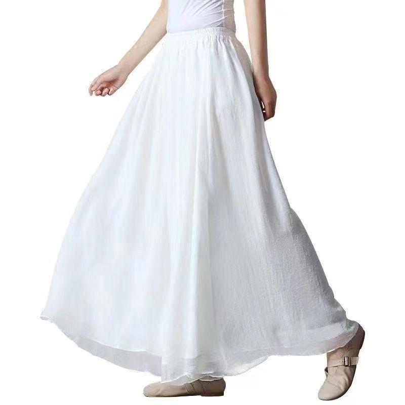 Women's Wide-Leg Chiffon Pants: Flowy, Elastic Waist, Long Cropped Skirt-Pants