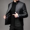 Leather Jacket Men's Autumn New Style Velvet Middle-aged Fashionable Business Lapel PU Leather Handsome Men's Jacket