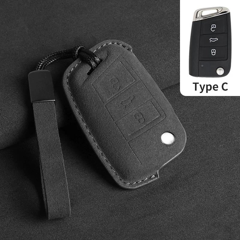Suede Car Flip Key Case Cover for VW Volkswagen Golf 7 MK7 Tiguan MK2 T-roc T-cross Skoda Octavia Kodiaq Karoq Seat Ateca Leon
