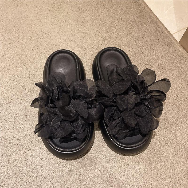 Fashion Comfort Platform Slides for Women Spring Summer Outdoor Beach Slippers Thick Bottom Slip on Sandals Lace Flower Decor Shoes