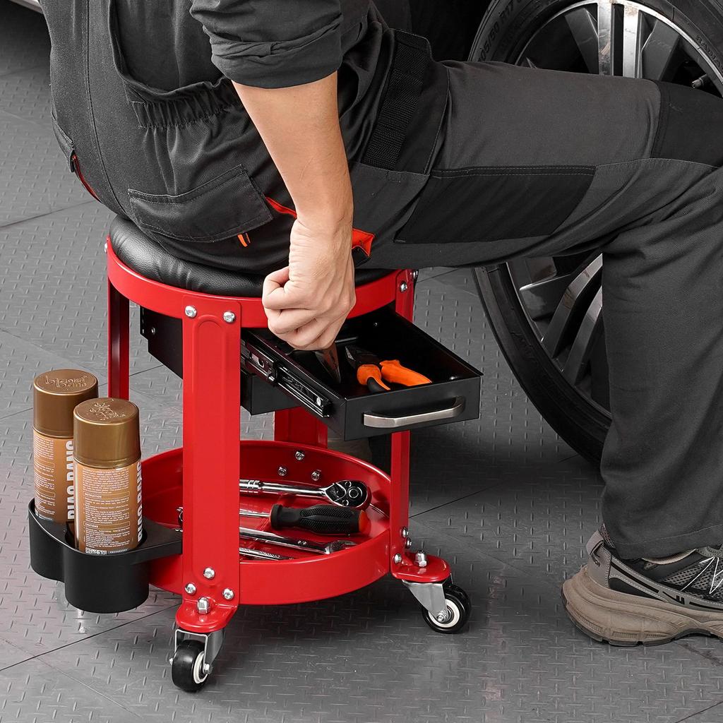 VEVOR Rolling Mechanic Stool with Wheels, 300 lbs Capacity Garage Seat/Work Stool, Padded Roller Creeper Seat with Fixed Height
