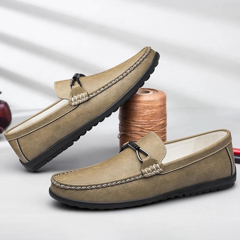 Fashion Genuine Leather Men Shoes Luxury Brand Mens Loafers High Quality Formal Casual Mens Business Formal Boat Shoes Soft Moccasins