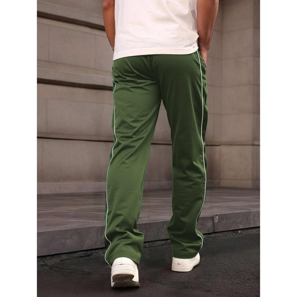 Men Straight Leg Casual Pants Lightweight Breathable Athletic Track Pants with Side Drawstring Waist