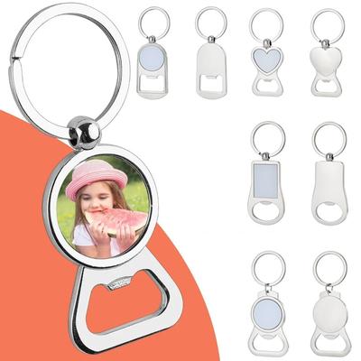1PC Sublimation Photo Frame Blanks Heart/Round/Square Metal Silver Plated Bottle Opener Key Rings Keychains